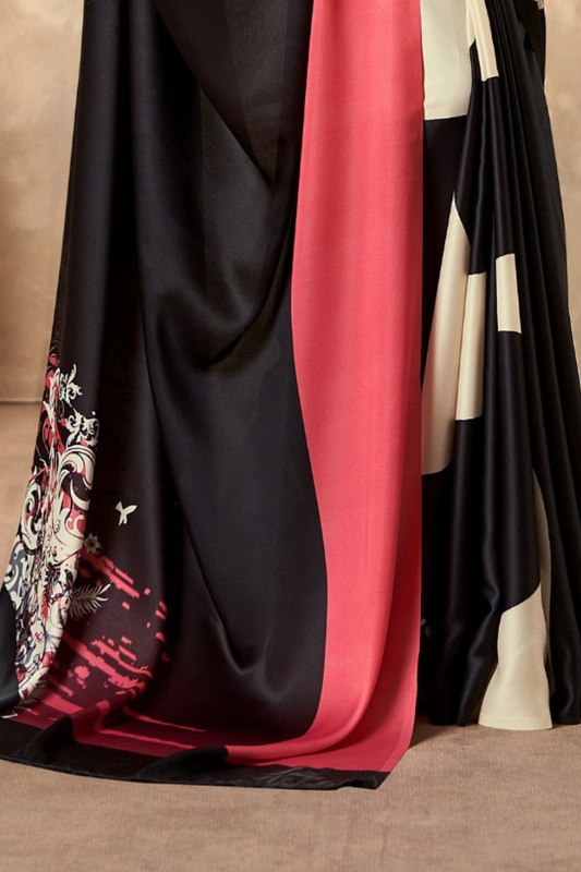 Glossy Soft Satin Fabric with Contemporary Digital Design