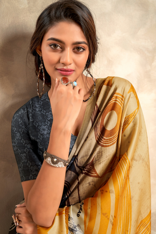 Glossy Soft Satin Fabric with Contemporary Digital Design