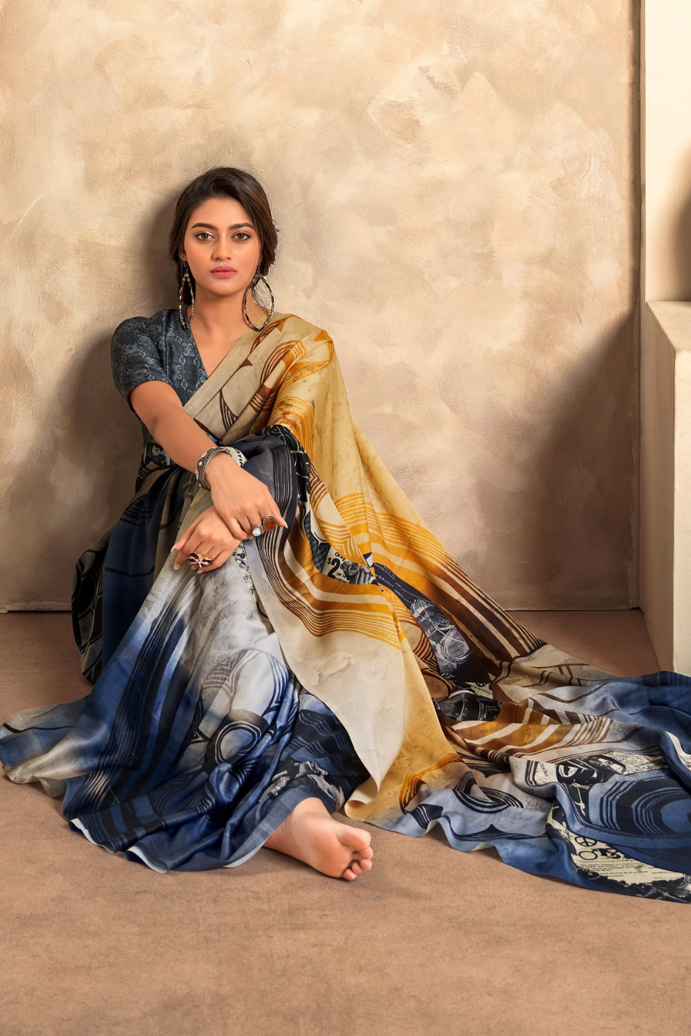 Glossy Soft Satin Fabric with Contemporary Digital Design