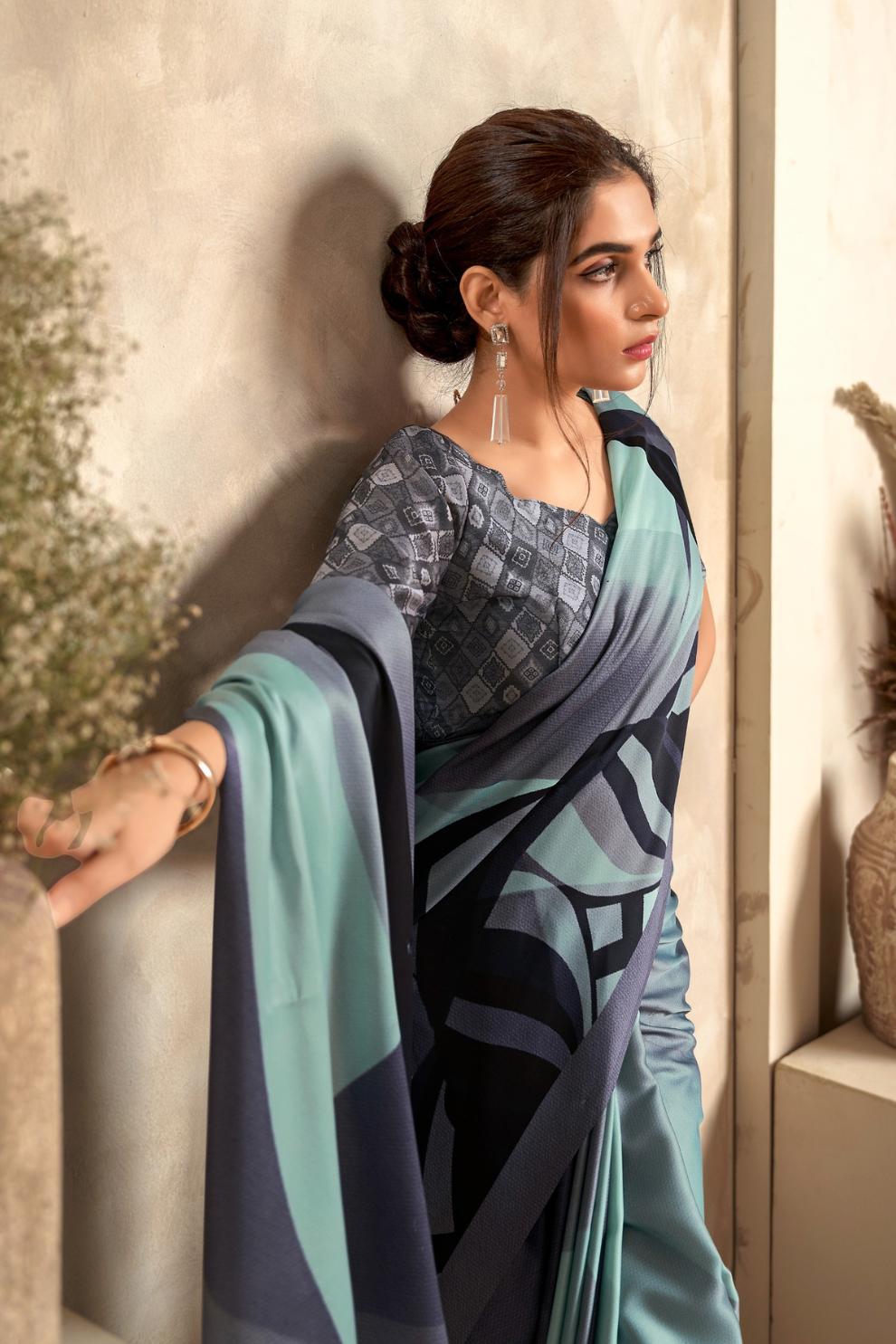 Glossy Soft Satin Fabric with Contemporary Digital Design