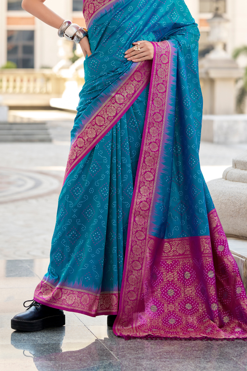 Soft Silk Saree with Ikkat Bandhani Fusion Design - LaVante Fashion
