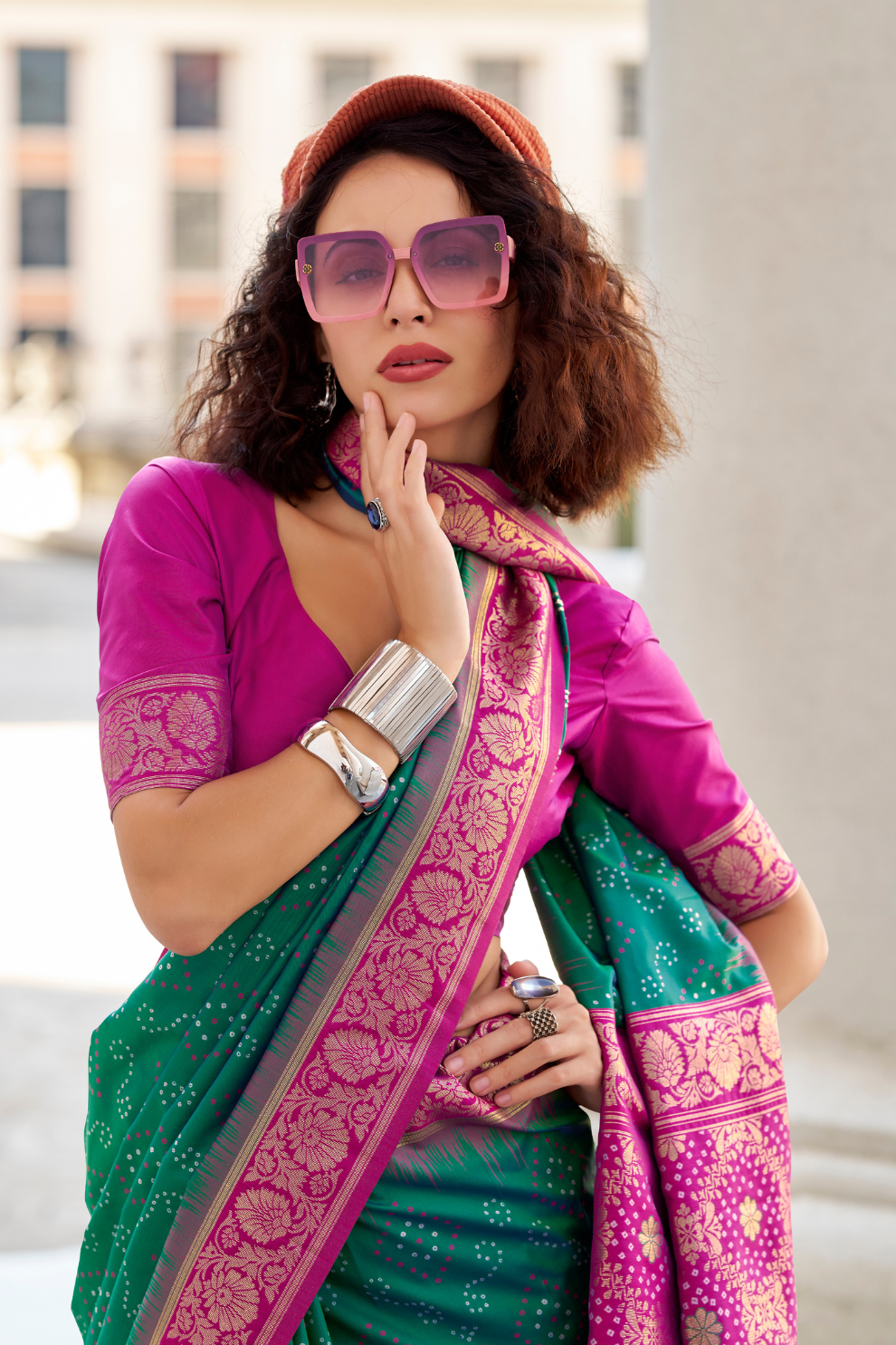 Soft Silk Saree with Ikkat Bandhani Fusion Design - LaVante Fashion