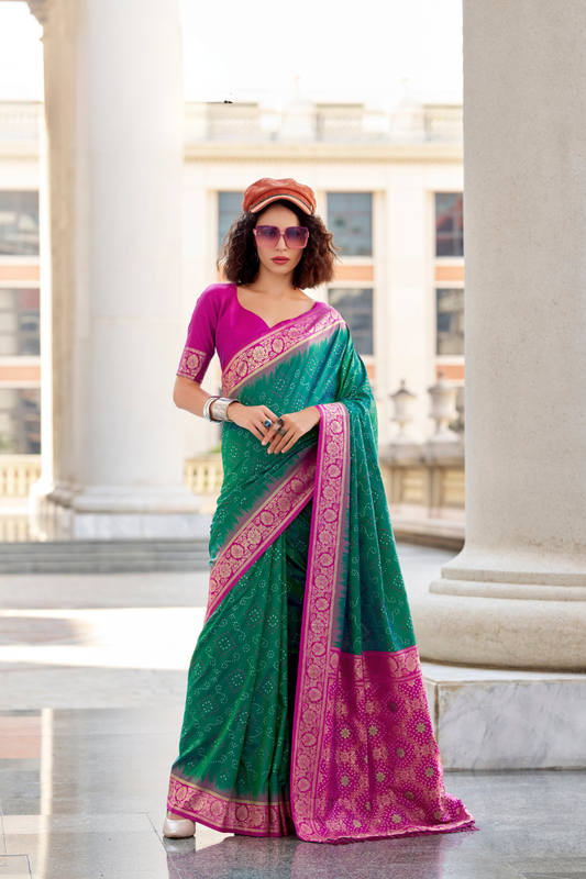 Soft Silk Saree with Ikkat Bandhani Fusion Design - LaVante Fashion