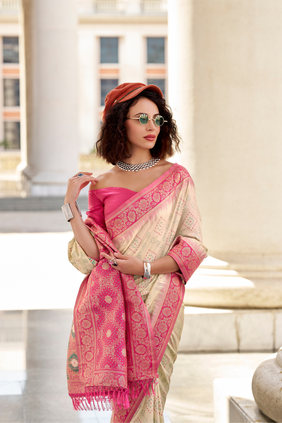 Soft Silk Saree with Ikkat Bandhani Fusion Design - LaVante Fashion
