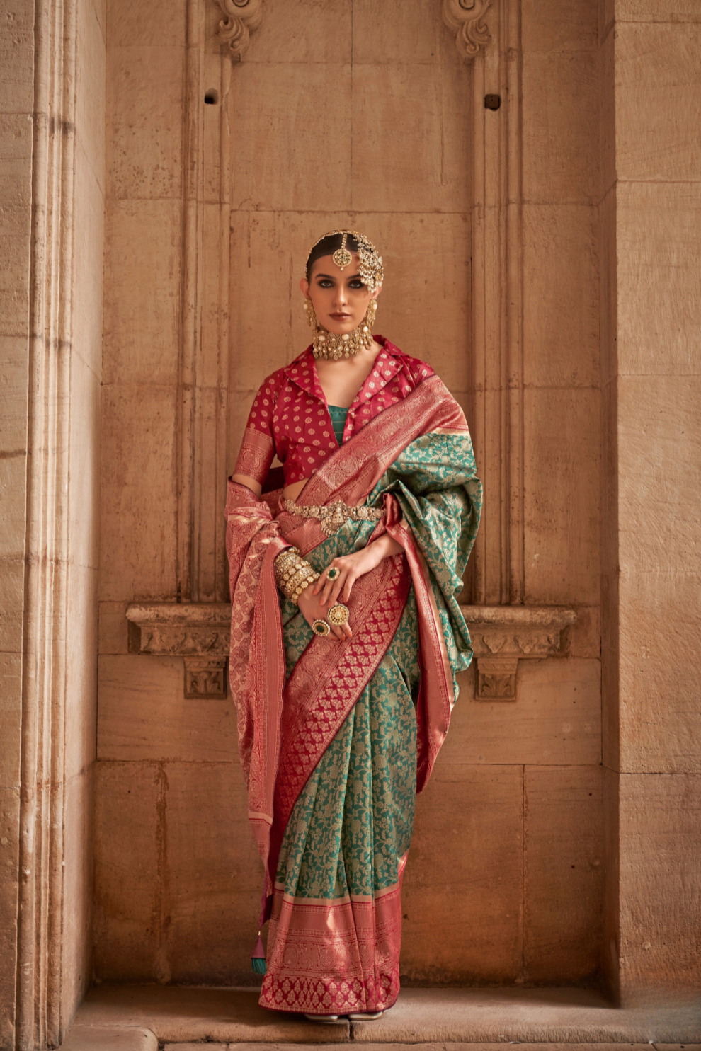 Premium Vichitra Silk Saree with Traditional Banarasi Woven Patterns