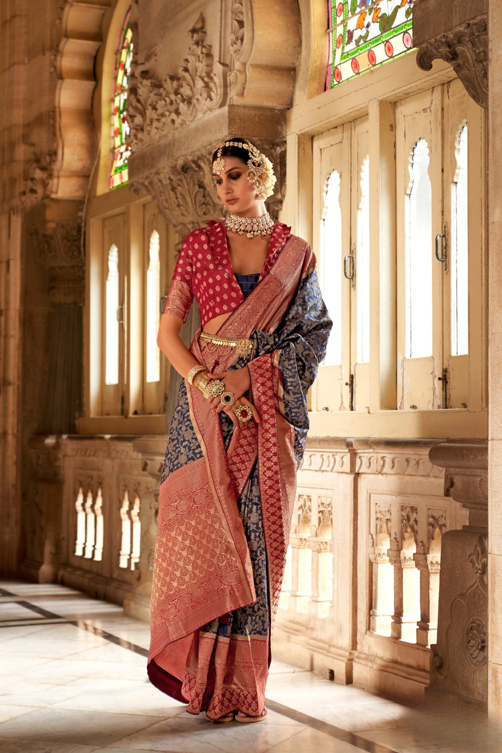 Premium Vichitra Silk Saree with Traditional Banarasi Woven Patterns