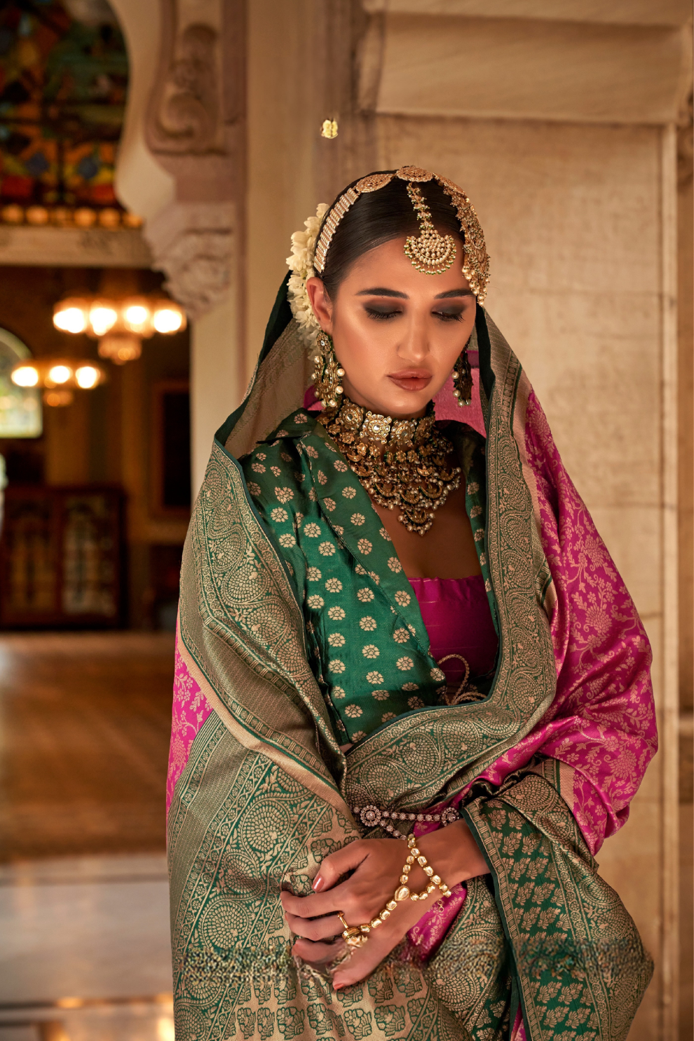 Premium Vichitra Silk Saree with Traditional Banarasi Woven Patterns