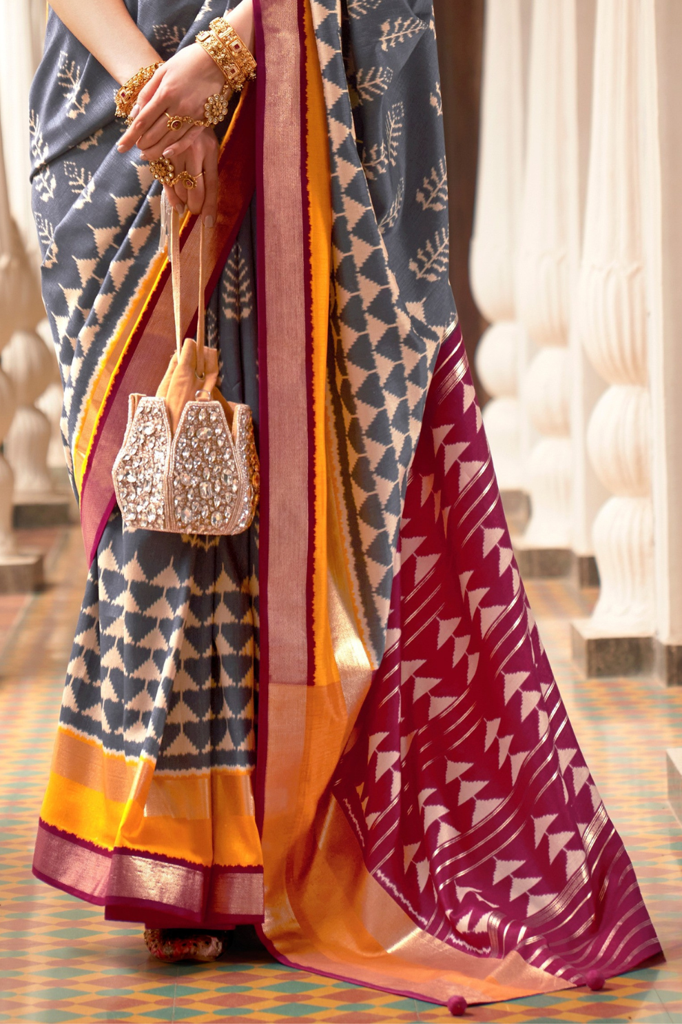 Designer Saree in Polyester Viscose Silk with Floreem Finish