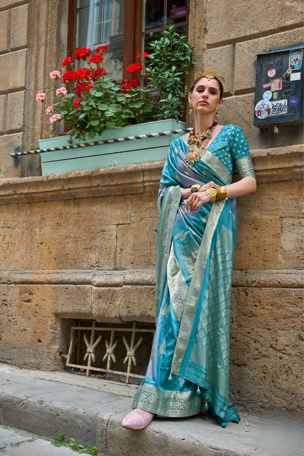 Designer Viscose Polyester Silk Saree with Aqua Effect Finish