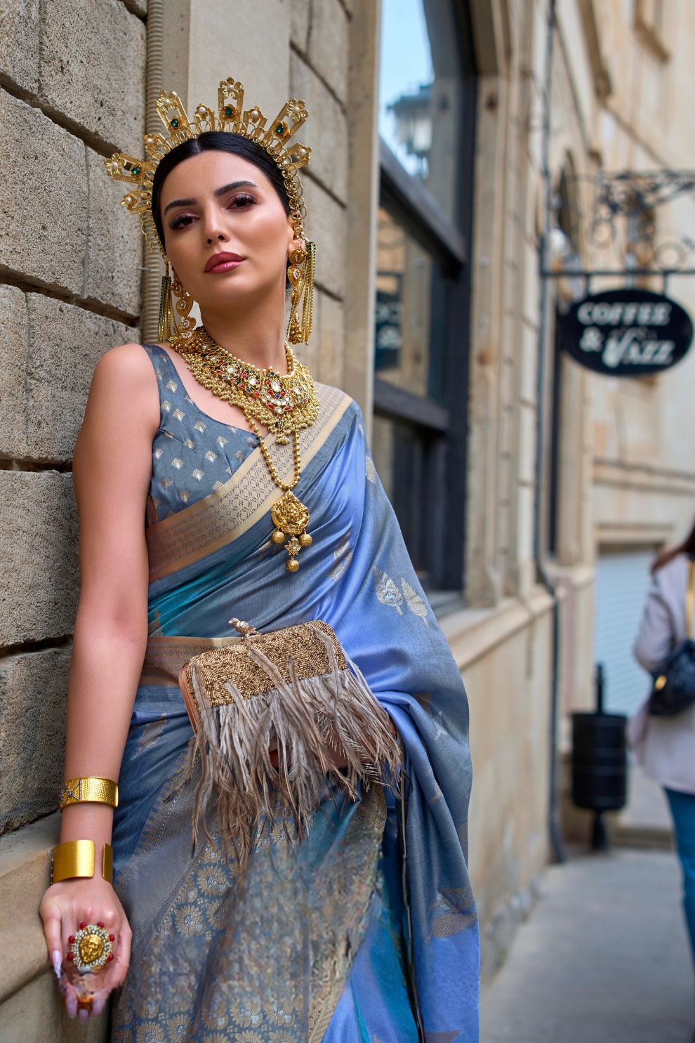 Designer Viscose Polyester Silk Saree with Aqua Effect Finish