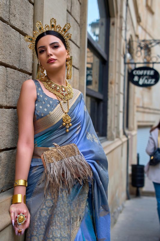 Designer Viscose Polyester Silk Saree with Aqua Effect Finish