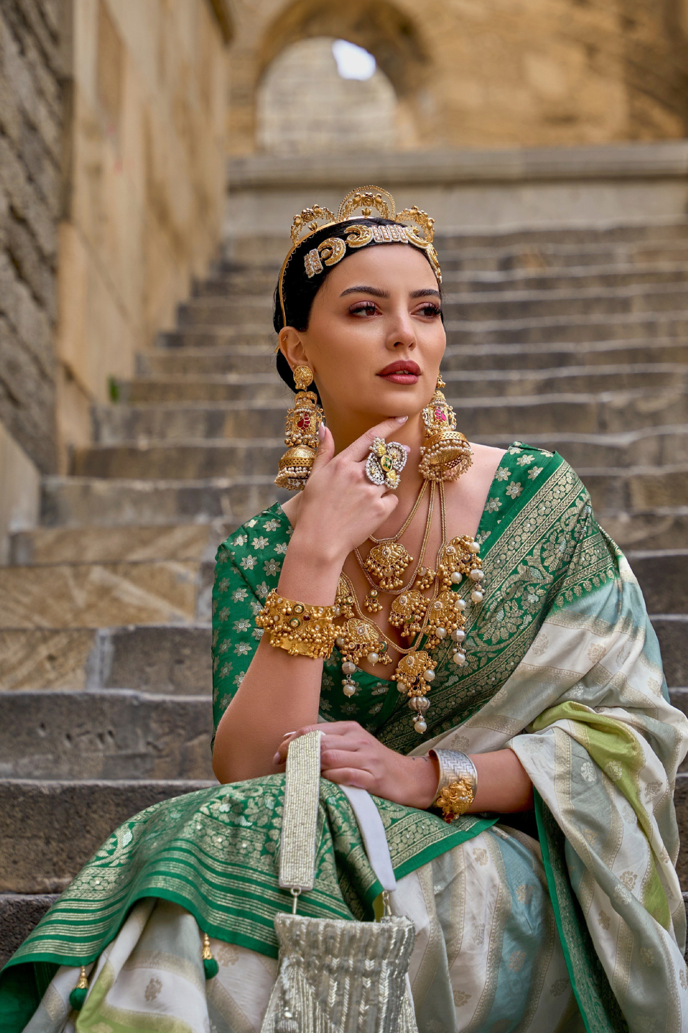 Graceful Aqua Effect Saree in Viscose Polyester Silk Fabric
