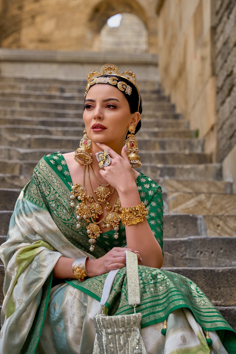 Graceful Aqua Effect Saree in Viscose Polyester Silk Fabric