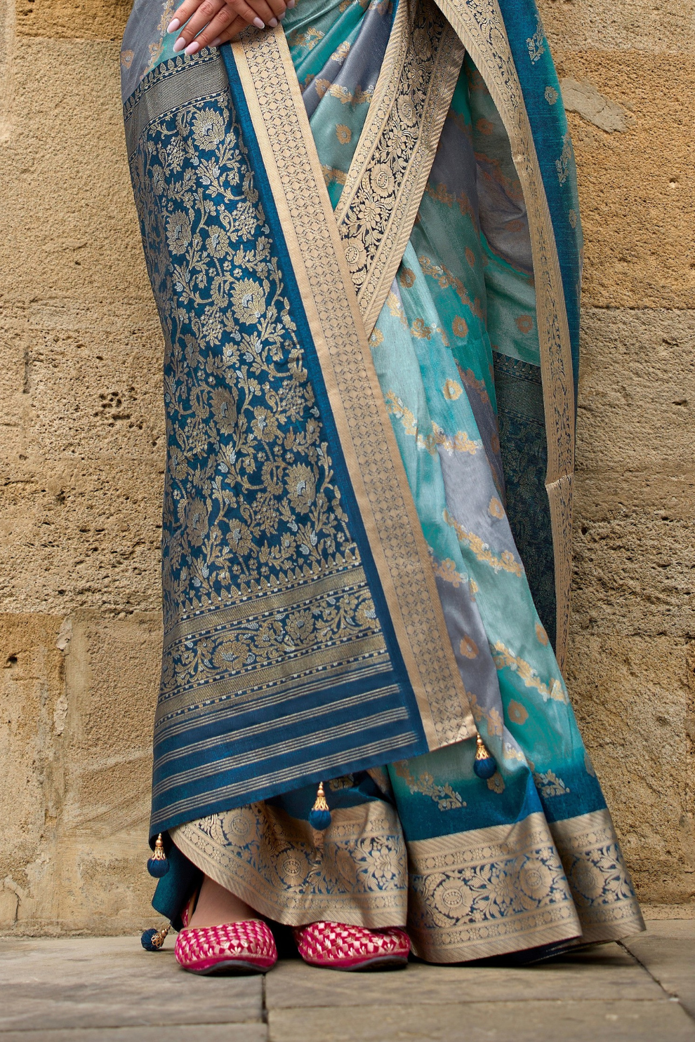 Designer Viscose Polyester Silk Saree with Aqua Effect Finish