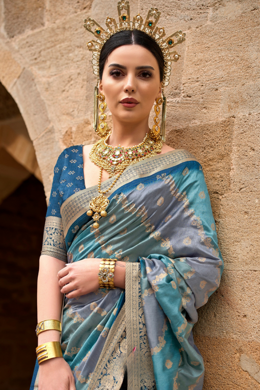 Designer Viscose Polyester Silk Saree with Aqua Effect Finish