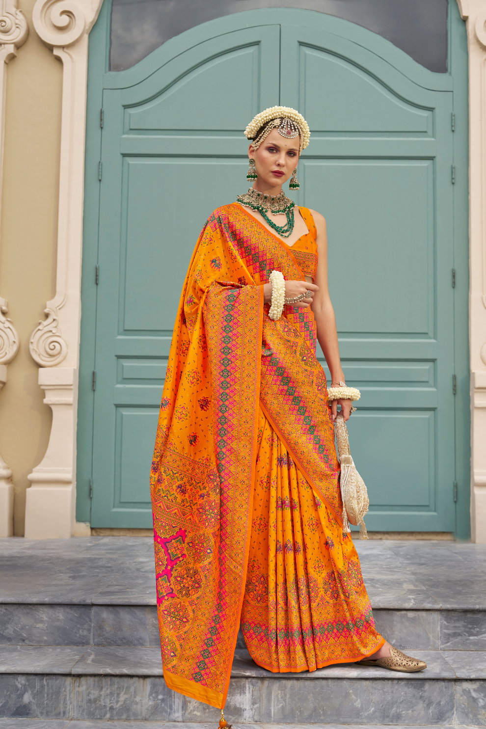 Handwoven Banarasi Silk Saree with Meenakari Kashmiri Designs