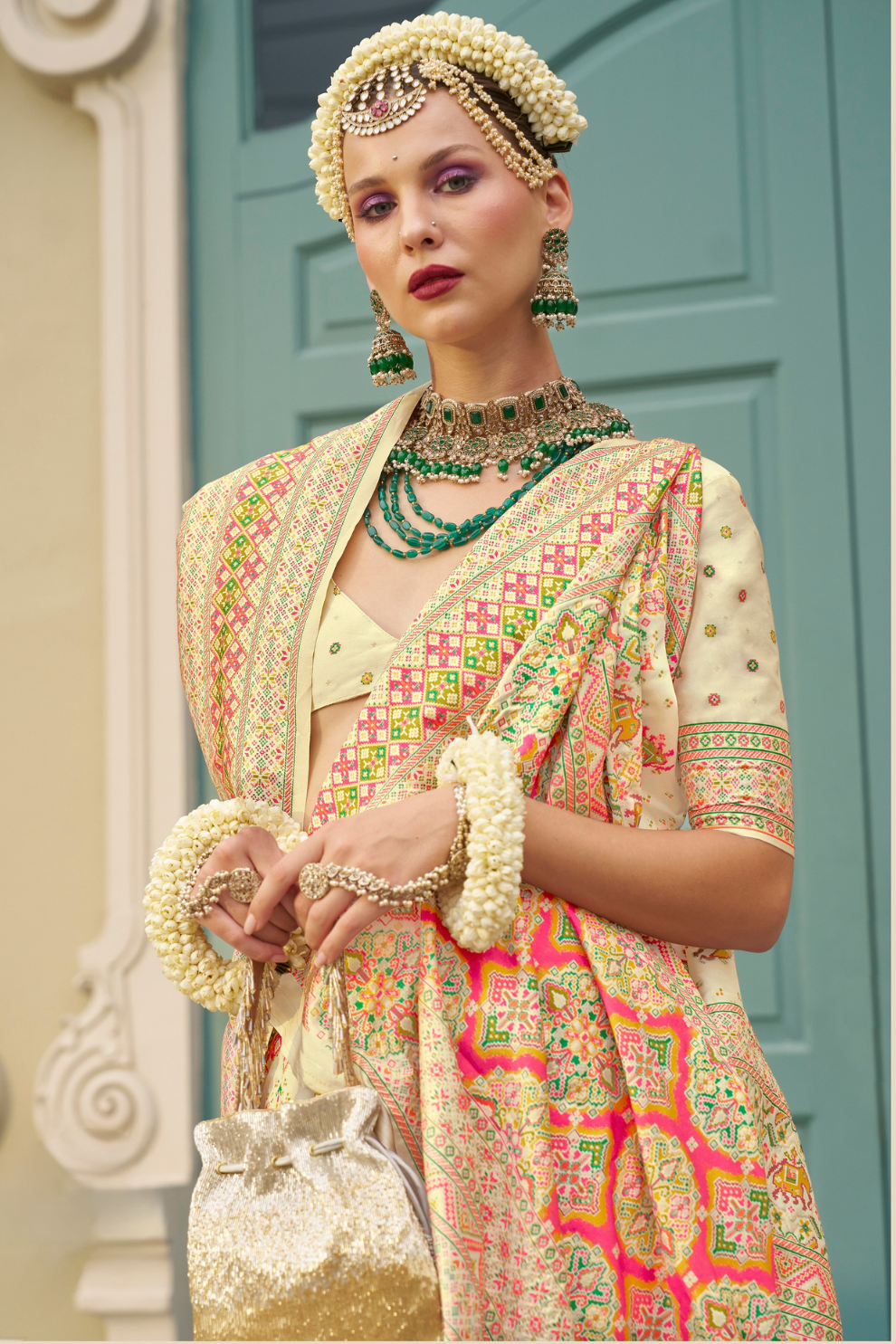 Handwoven Banarasi Silk Saree with Meenakari Kashmiri Designs