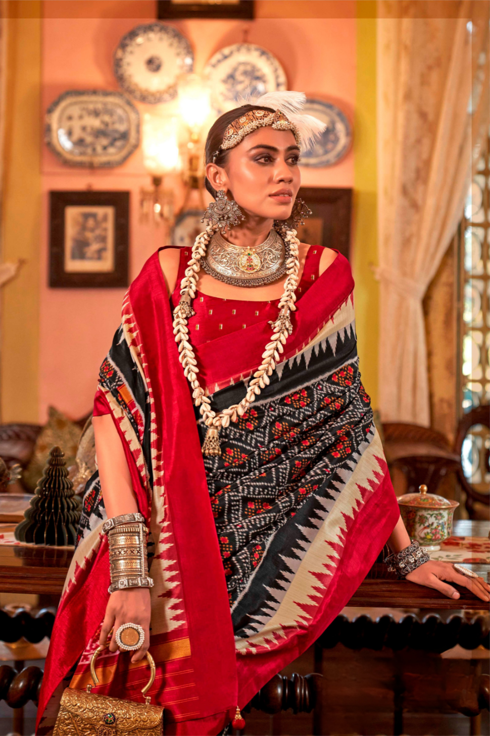 Super Polyester Viscose Silk Saree with Traditional Patola Design - LaVante Fashion
