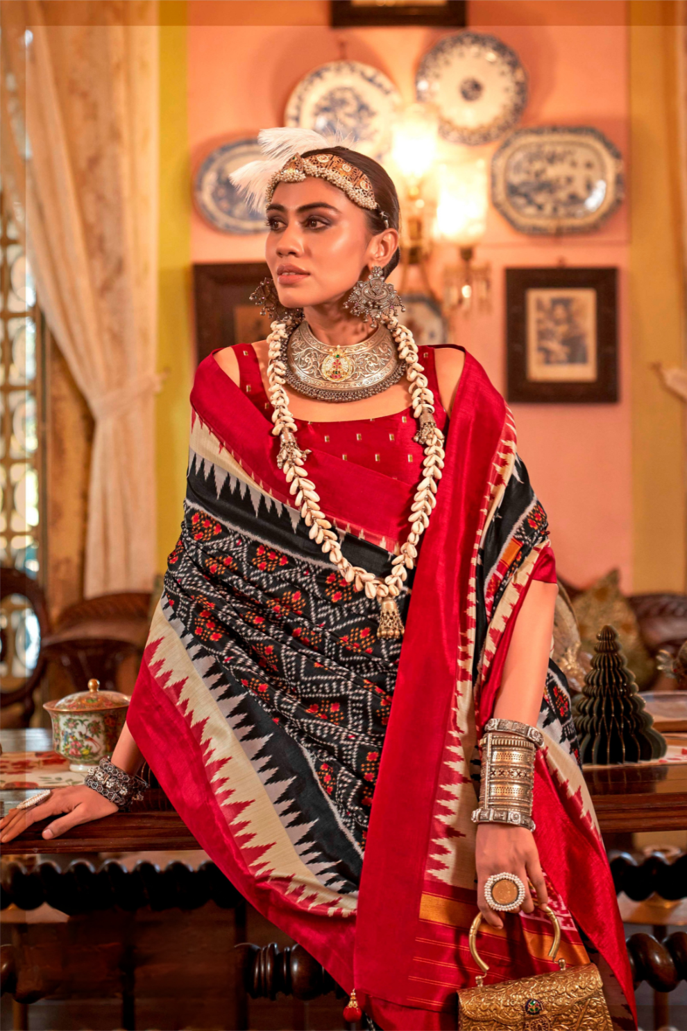 Super Polyester Viscose Silk Saree with Traditional Patola Design - LaVante Fashion