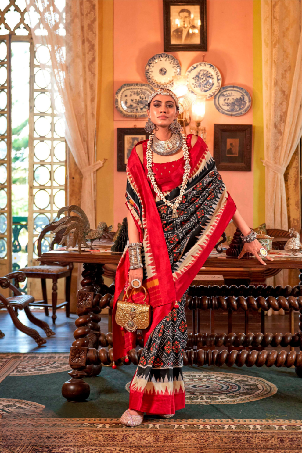 Super Polyester Viscose Silk Saree with Traditional Patola Design - LaVante Fashion