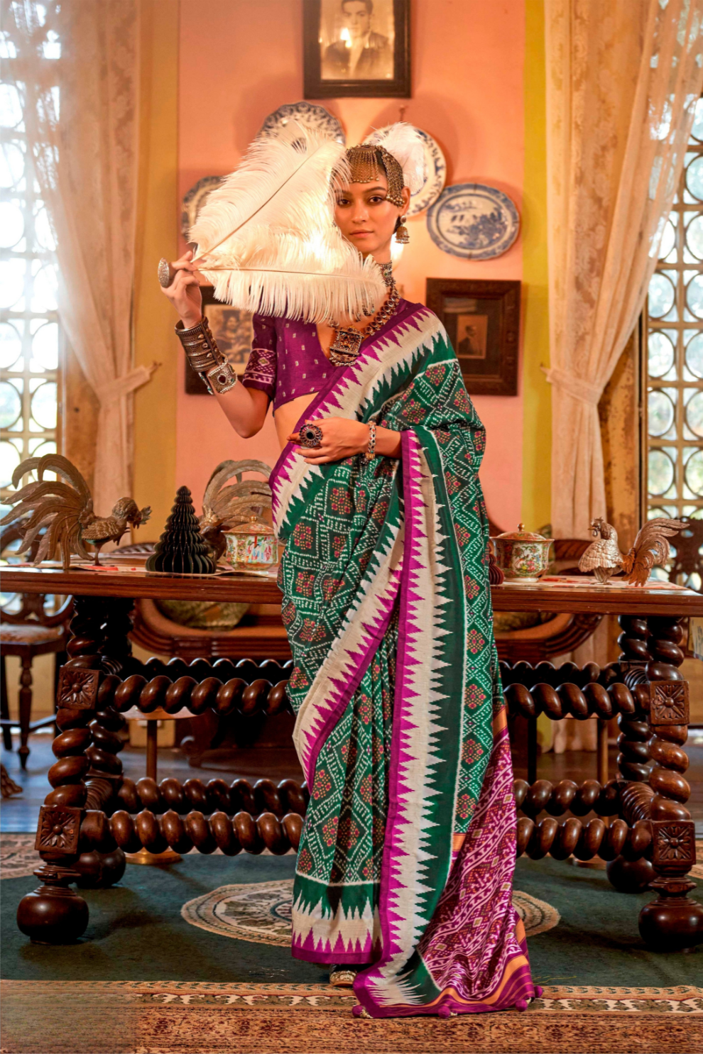Super Polyester Viscose Silk Saree with Traditional Patola Design - LaVante Fashion
