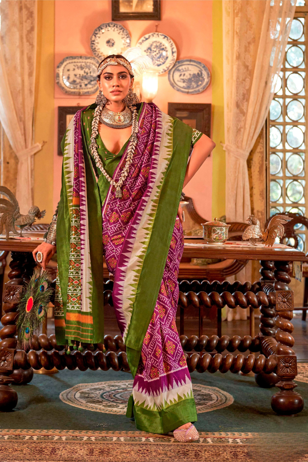 Super Polyester Viscose Silk Saree with Traditional Patola Design - LaVante Fashion