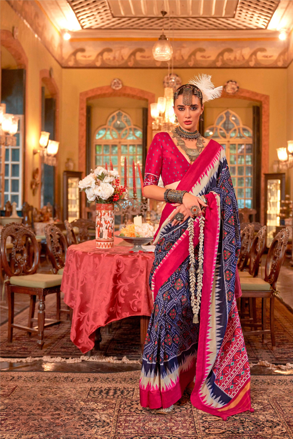 Super Polyester Viscose Silk Saree with Traditional Patola Design - LaVante Fashion