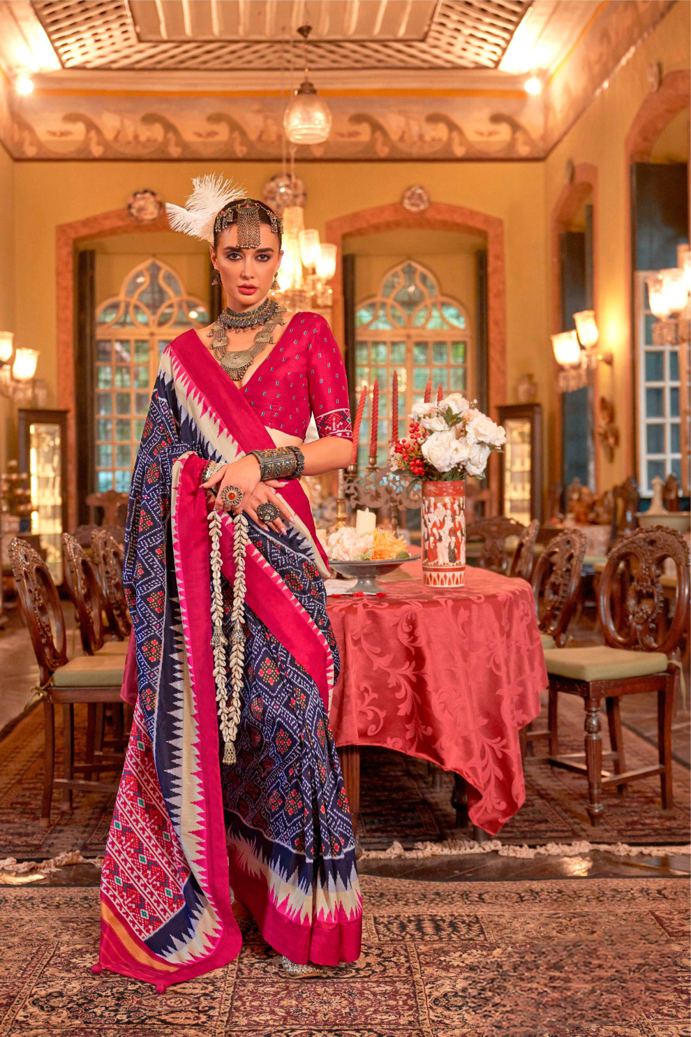 Super Polyester Viscose Silk Saree with Traditional Patola Design - LaVante Fashion