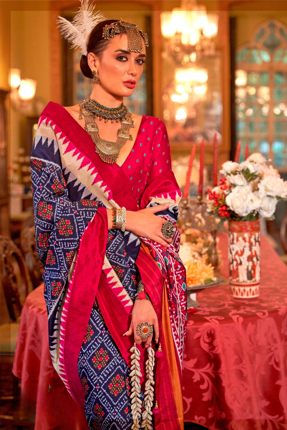 Super Polyester Viscose Silk Saree with Traditional Patola Design - LaVante Fashion
