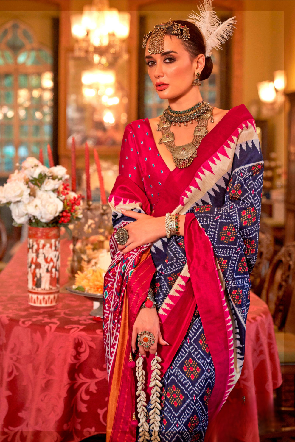 Super Polyester Viscose Silk Saree with Traditional Patola Design - LaVante Fashion