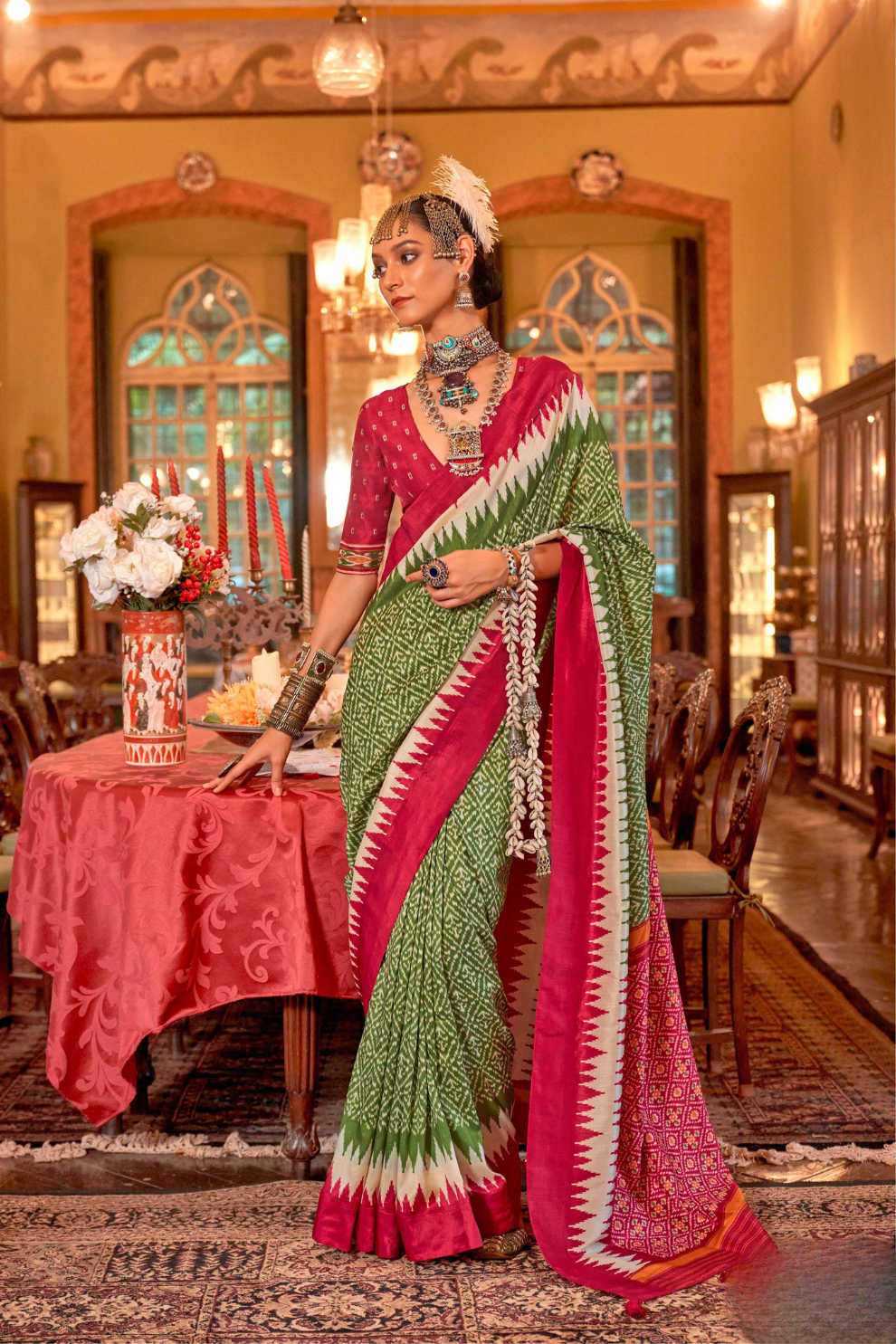 Super Polyester Viscose Silk Saree with Traditional Patola Design - LaVante Fashion