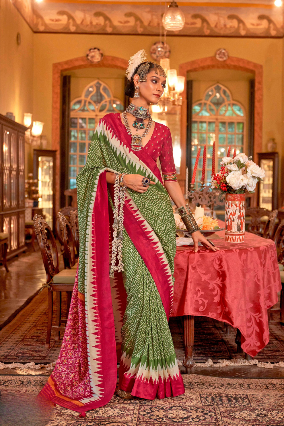 Super Polyester Viscose Silk Saree with Traditional Patola Design - LaVante Fashion