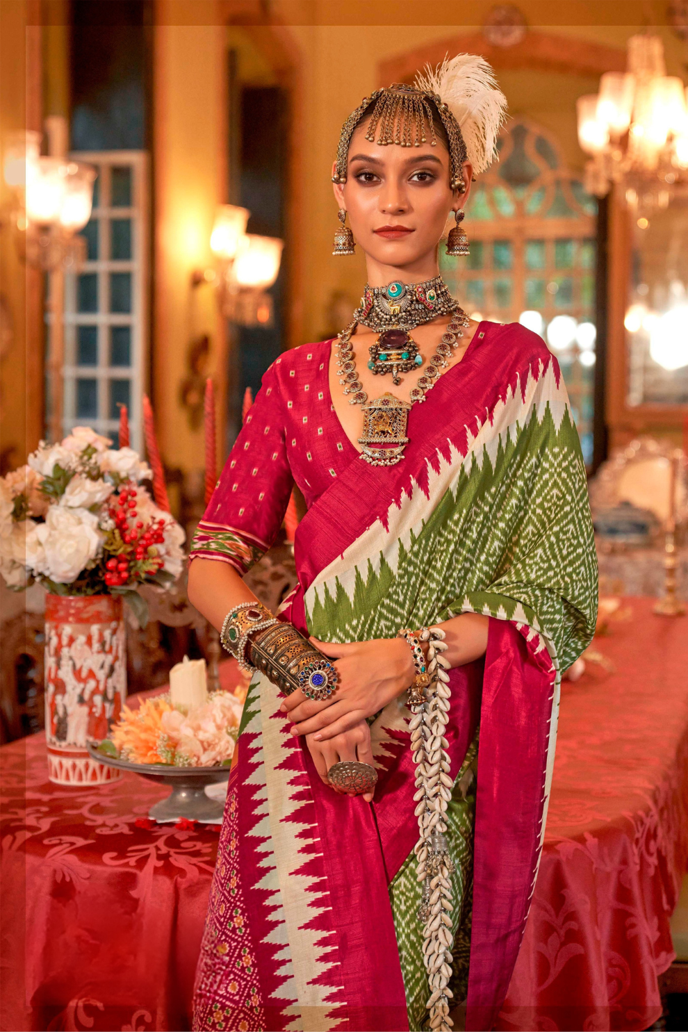 Super Polyester Viscose Silk Saree with Traditional Patola Design - LaVante Fashion