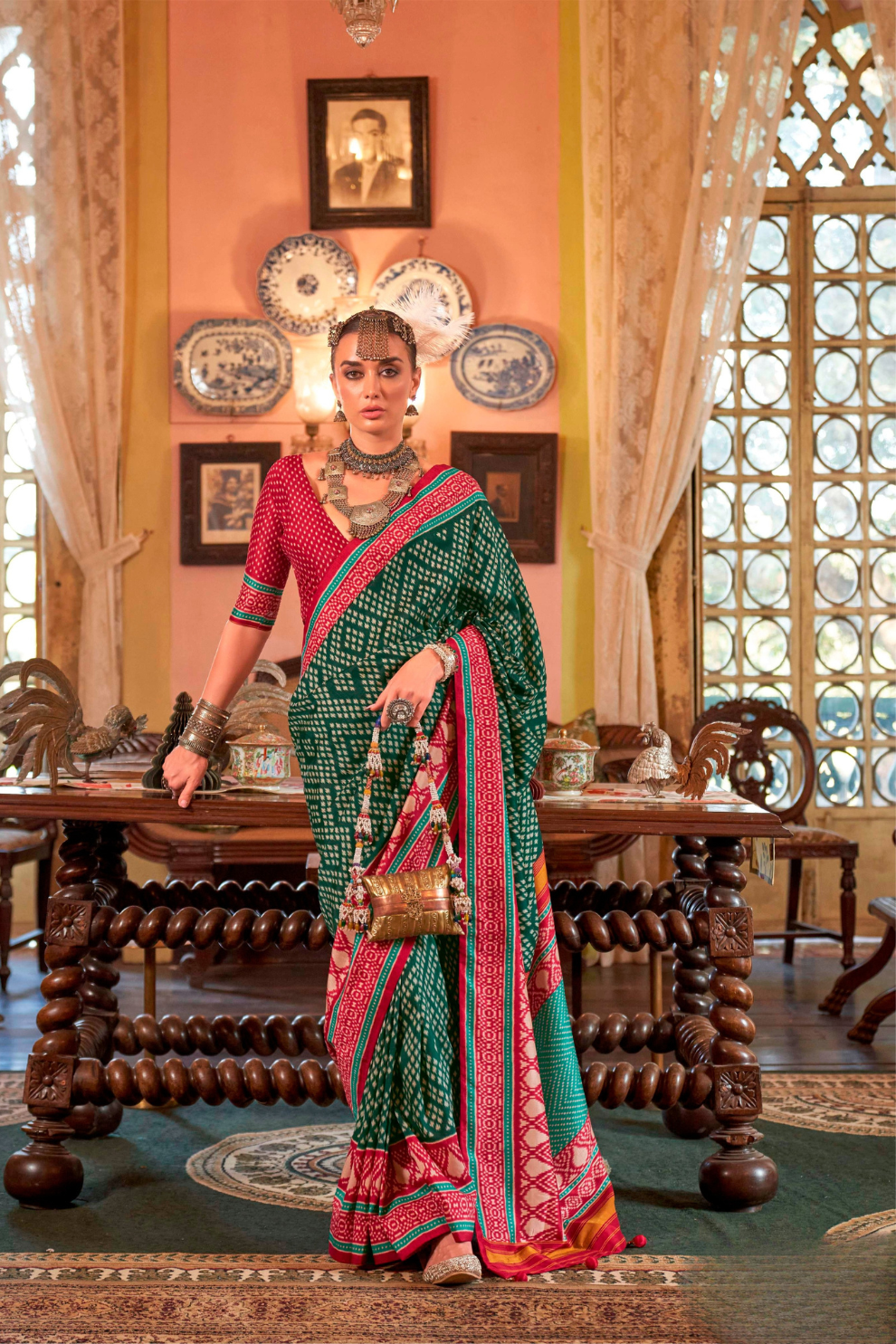 Super Polyester Viscose Silk Saree with Traditional Patola Design - LaVante Fashion