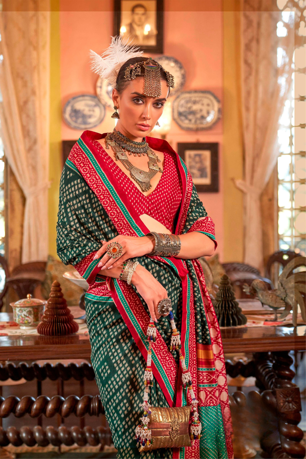 Super Polyester Viscose Silk Saree with Traditional Patola Design - LaVante Fashion