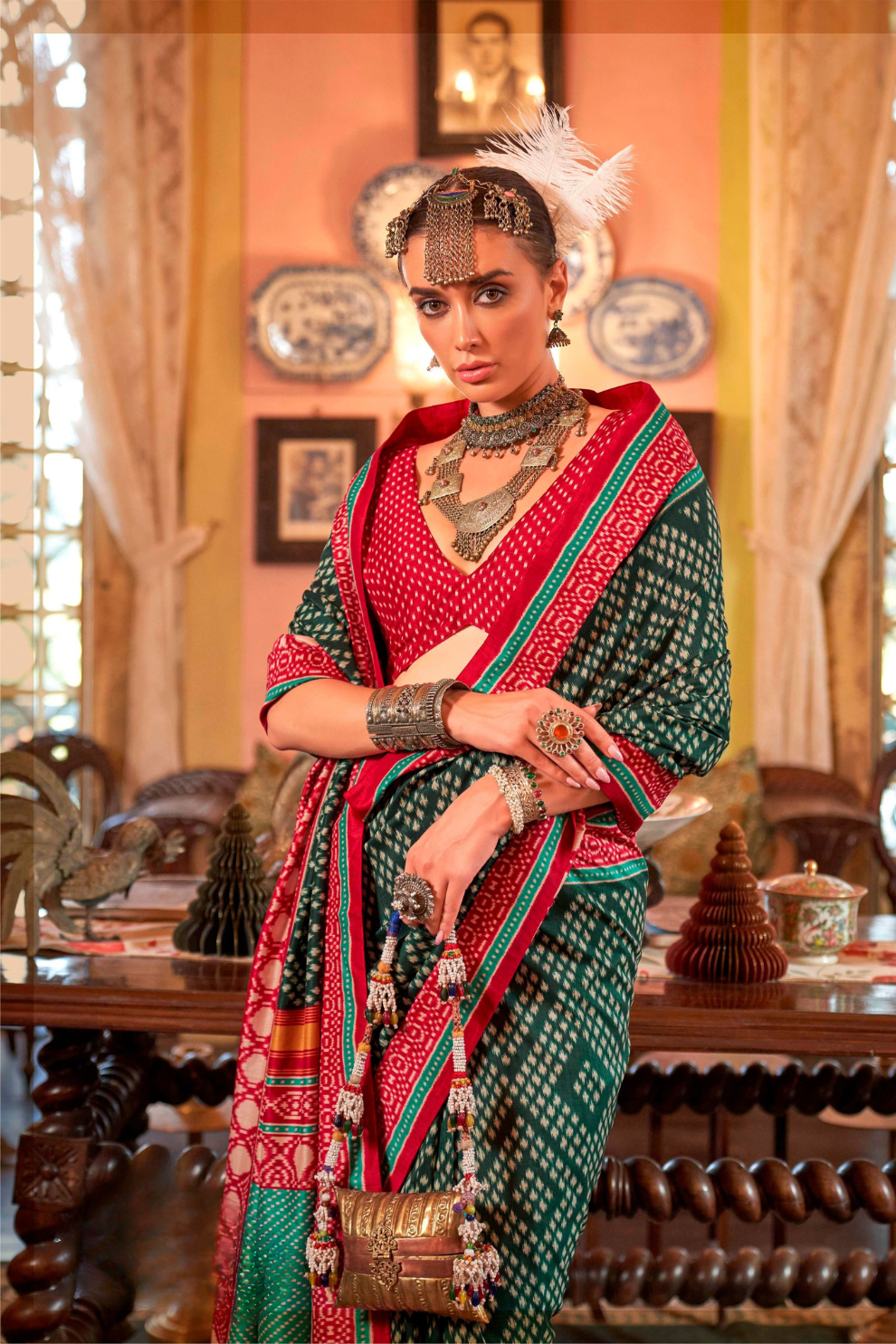Super Polyester Viscose Silk Saree with Traditional Patola Design - LaVante Fashion