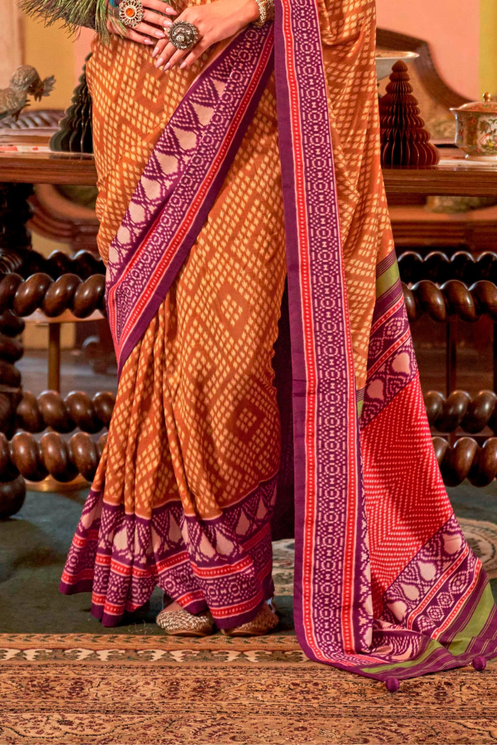 Super Polyester Viscose Silk Saree with Traditional Patola Design - LaVante Fashion