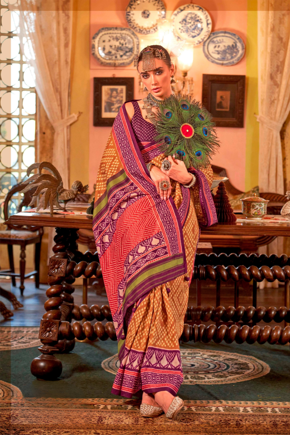 Super Polyester Viscose Silk Saree with Traditional Patola Design - LaVante Fashion