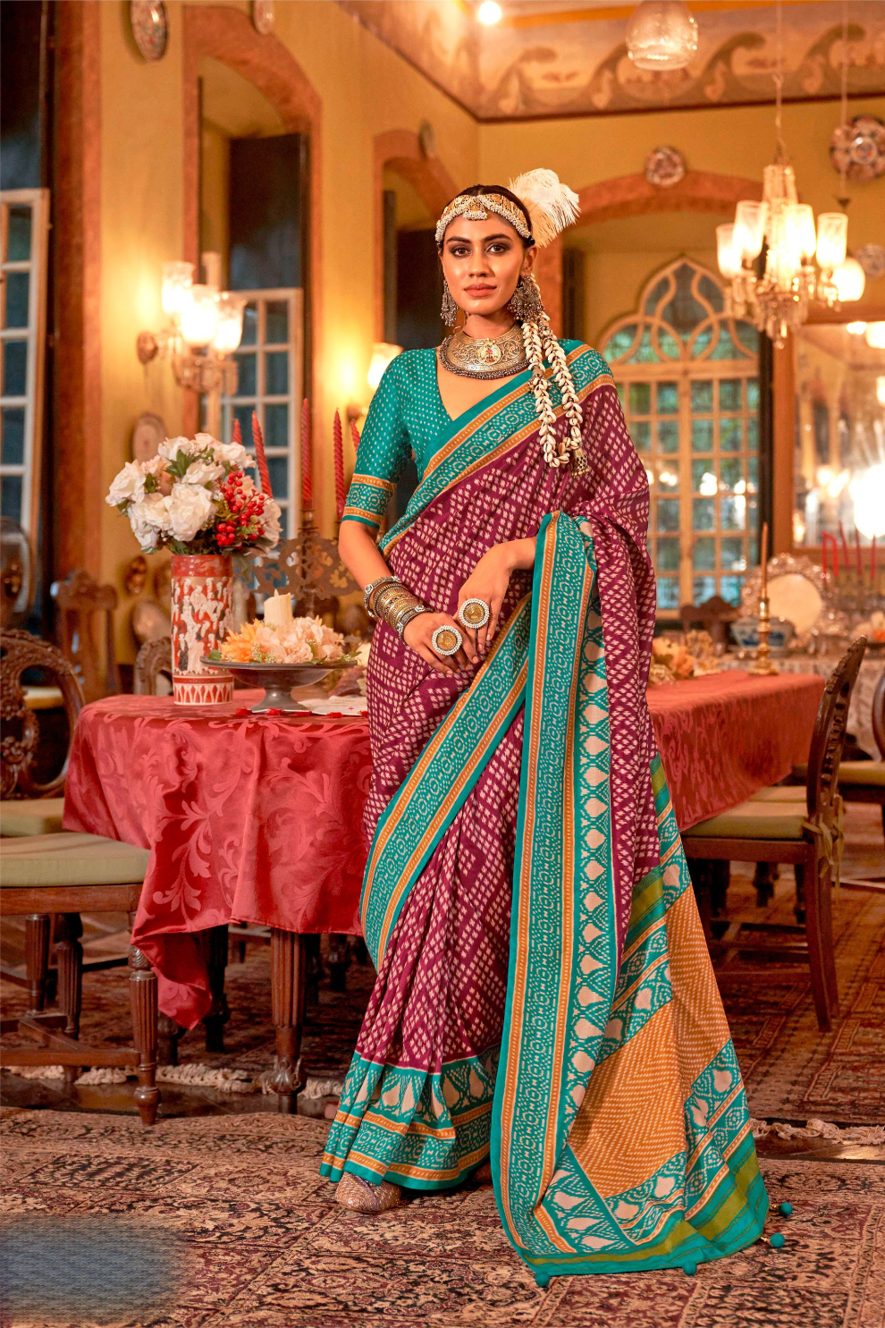 Super Polyester Viscose Silk Saree with Traditional Patola Design - LaVante Fashion