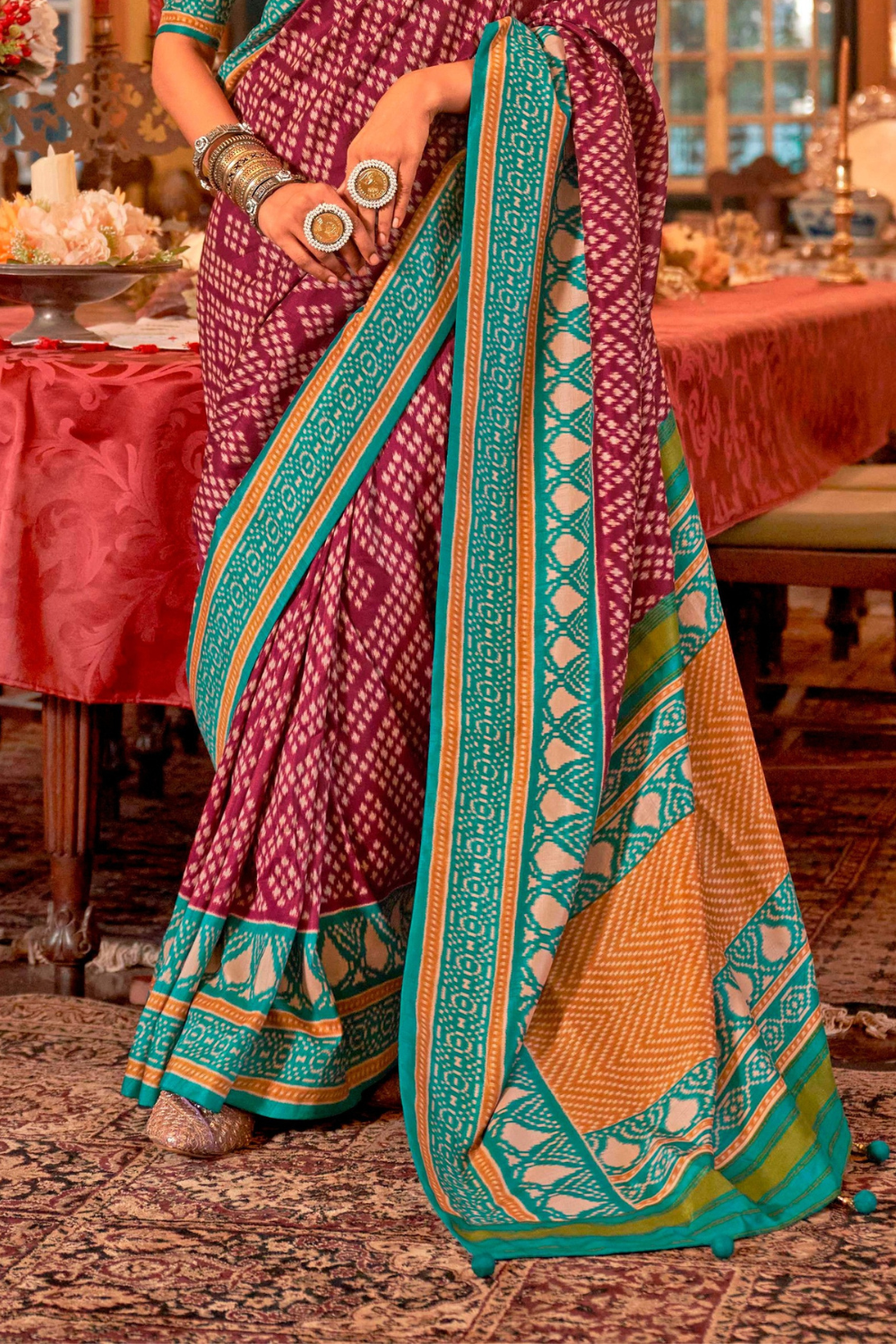 Super Polyester Viscose Silk Saree with Traditional Patola Design - LaVante Fashion
