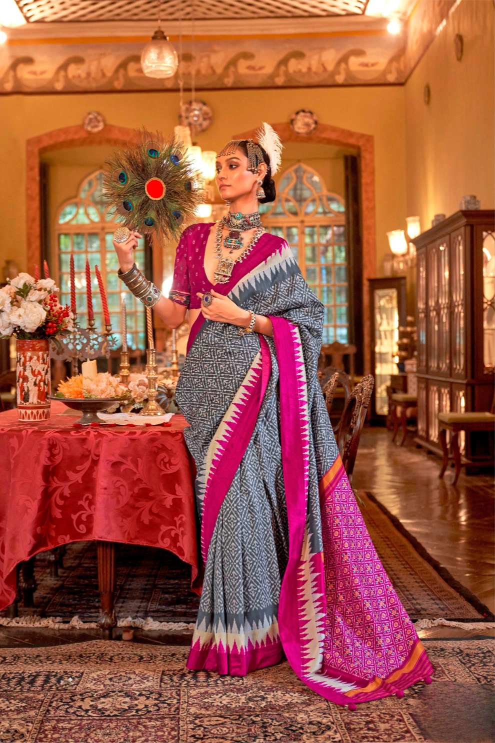 Super Polyester Viscose Silk Saree with Traditional Patola Design - LaVante Fashion