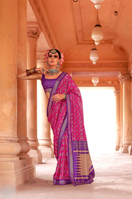 Radiant Super Polyester Viscose Silk Saree with Traditional Patola Design