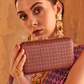 Kanjivaram Style Silk Saree with Designer Brooch and Clutch