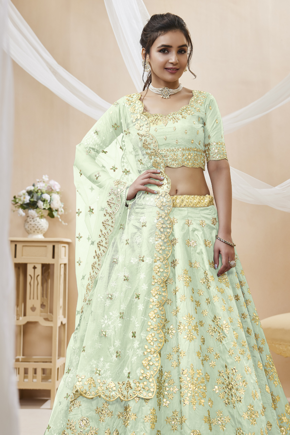 Elegant Embroidered Flared Lehenga Choli Set with Dupatta