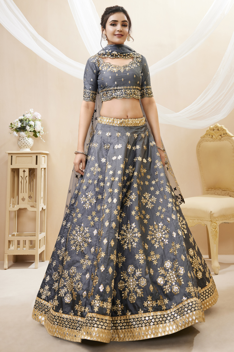 Elegant Embroidered Flared Lehenga Choli Set with Dupatta