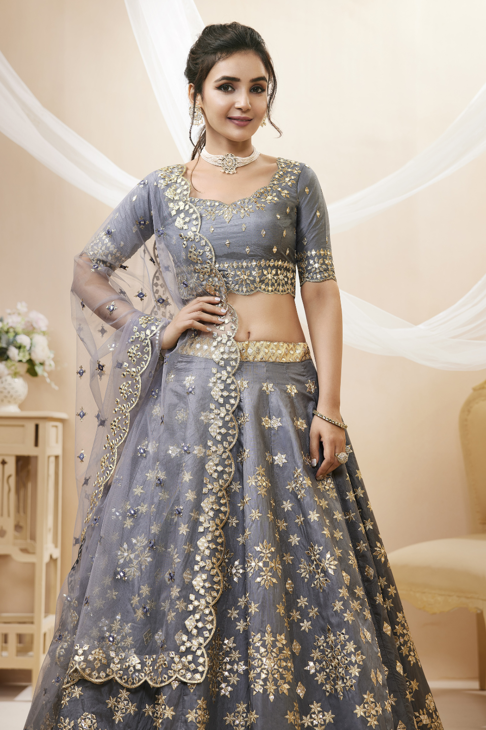 Elegant Embroidered Flared Lehenga Choli Set with Dupatta