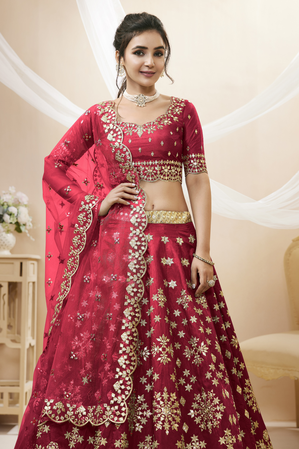 Elegant Embroidered Flared Lehenga Choli Set with Dupatta