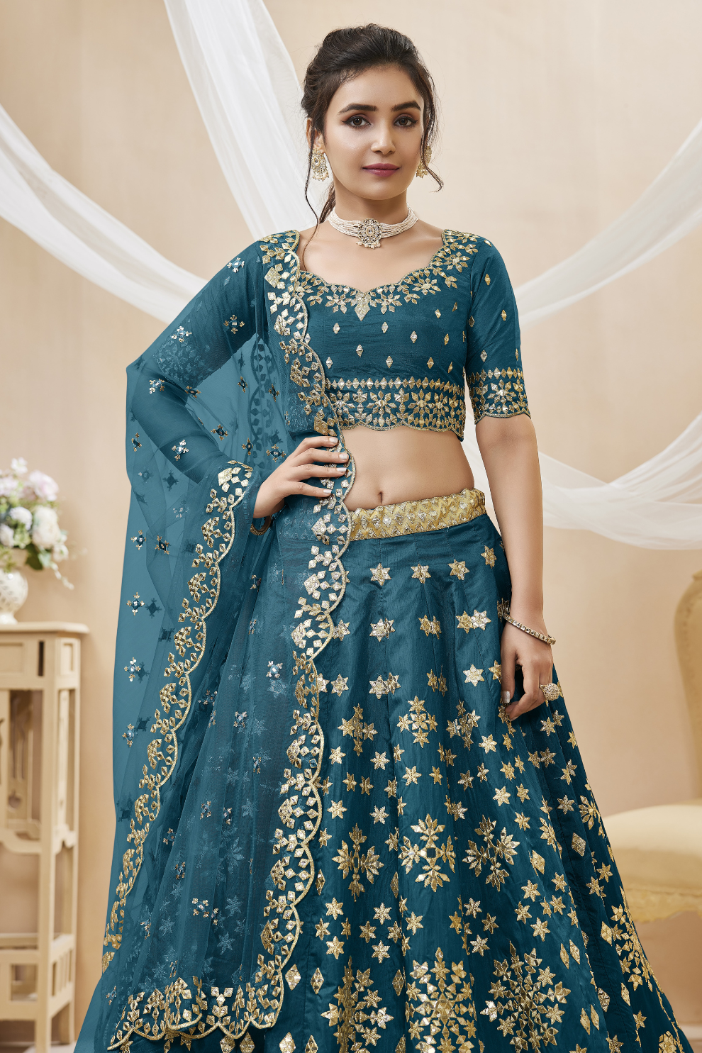 Elegant Embroidered Flared Lehenga Choli Set with Dupatta