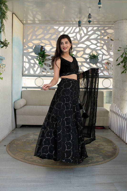 Graceful Georgette Lehenga Choli Featuring a Draped Attached Dupatta