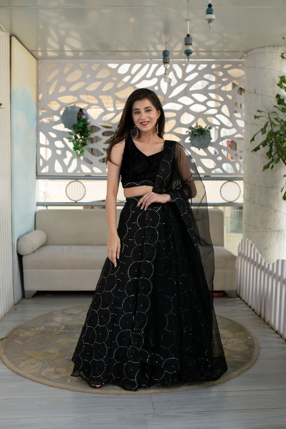 Graceful Georgette Lehenga Choli Featuring a Draped Attached Dupatta
